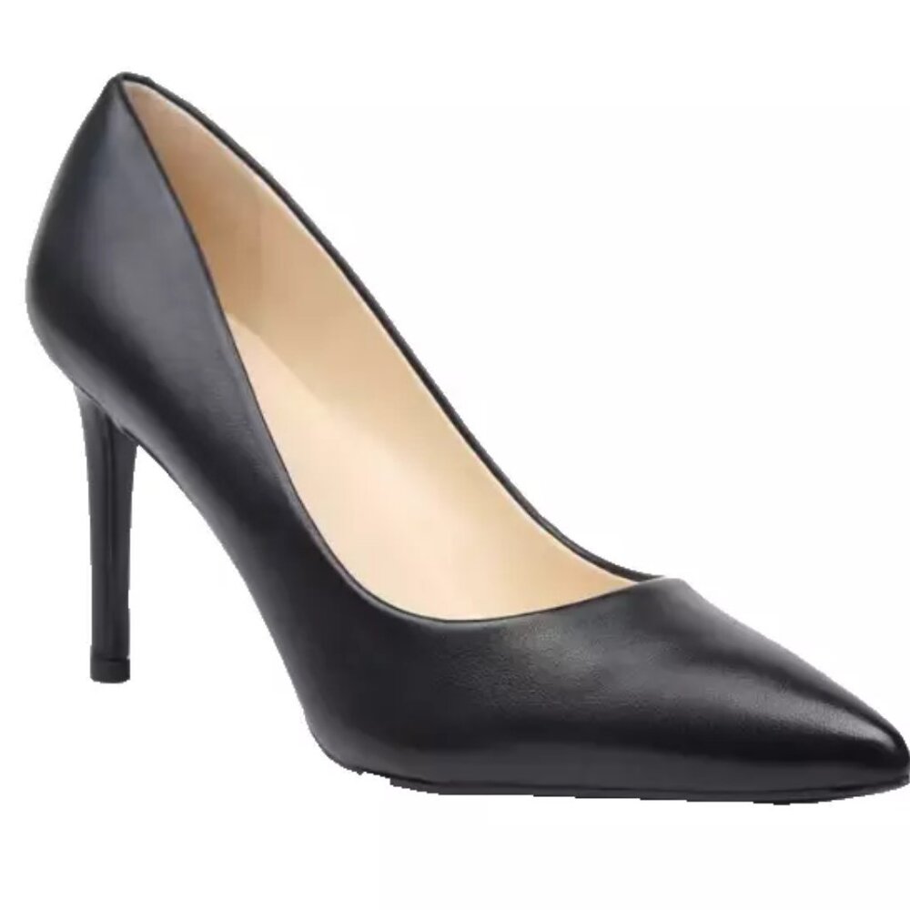 10W 10 Wide Nine West Etta Women's Leather Pumps Black Comfort High Heels NWT
